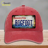 Bigfoot Washington Rusty Novelty License Plate Hat Unconstructed Cotton / Red