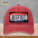 Bigfoot Idaho Novelty License Plate Hat Unconstructed Cotton / Red