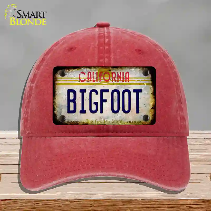 Bigfoot California Novelty License Plate Hat Unconstructed Cotton / Red