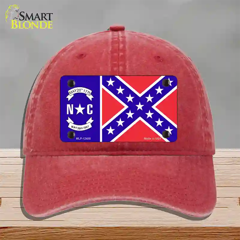 North Carolina Confederate Flag Novelty License Plate Hat Unconstructed Cotton / Red