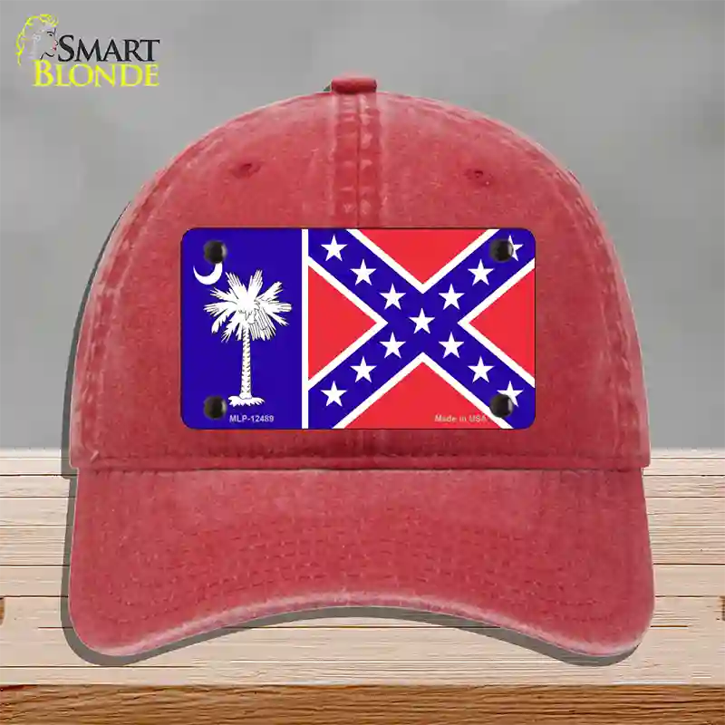 South Carolina Confederate Flag Novelty License Plate Hat Unconstructed Cotton / Red