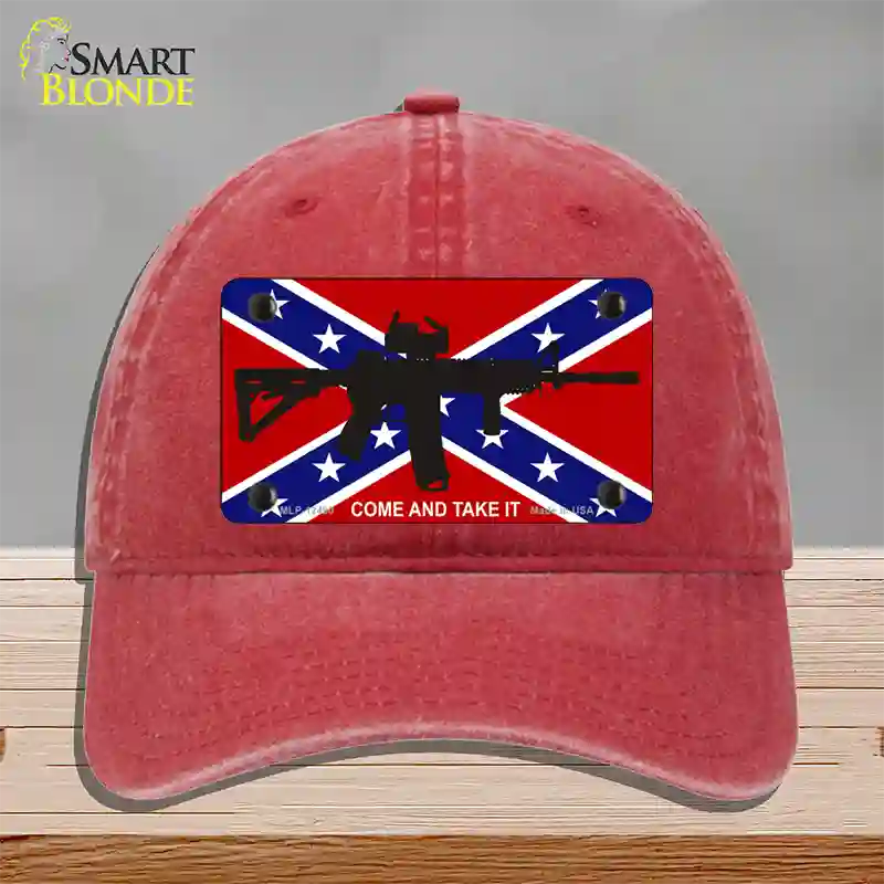 Come and Take It Confederate Flag Novelty License Plate Hat Unconstructed Cotton / Red