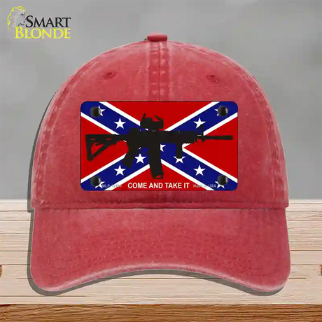 Come and Take It Confederate Flag Novelty License Plate Hat Unconstructed Cotton / Red