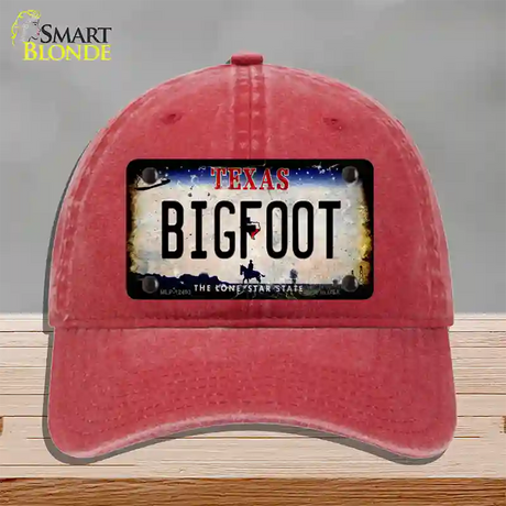 Bigfoot Texas Novelty License Plate Hat Unconstructed Cotton / Red