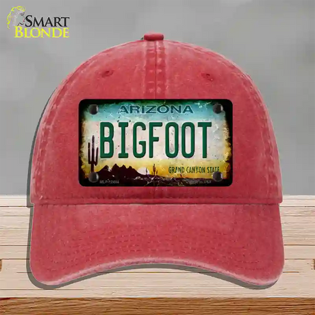 Bigfoot Arizona Novelty License Plate Hat Unconstructed Cotton / Red