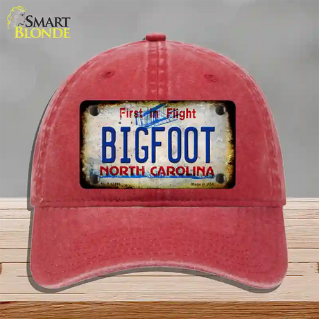 Bigfoot North Carolina Novelty License Plate Hat Tag Unconstructed Cotton / Red