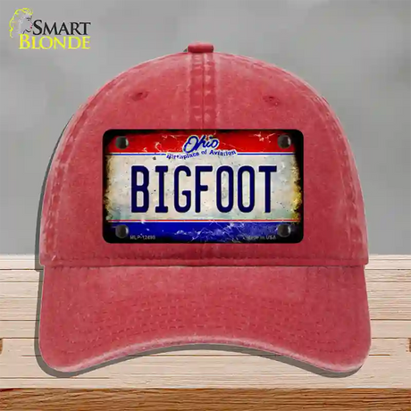 Bigfoot Ohio Novelty License Plate Hat Unconstructed Cotton / Red