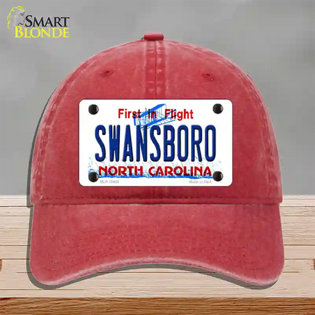 Swansboro North Carolina Novelty License Plate Hat Unconstructed Cotton / Red