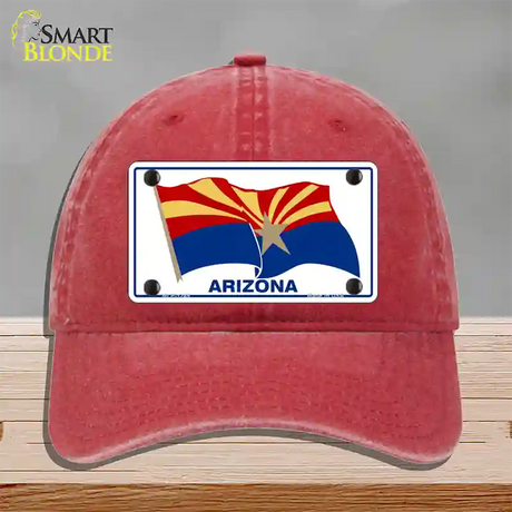 Arizona Waving Flag Novelty License Plate Hat Unconstructed Cotton / Red