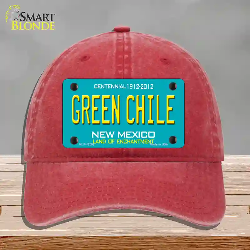 Green Chile New Mexico Green Novelty License Plate Hat Unconstructed Cotton / Red