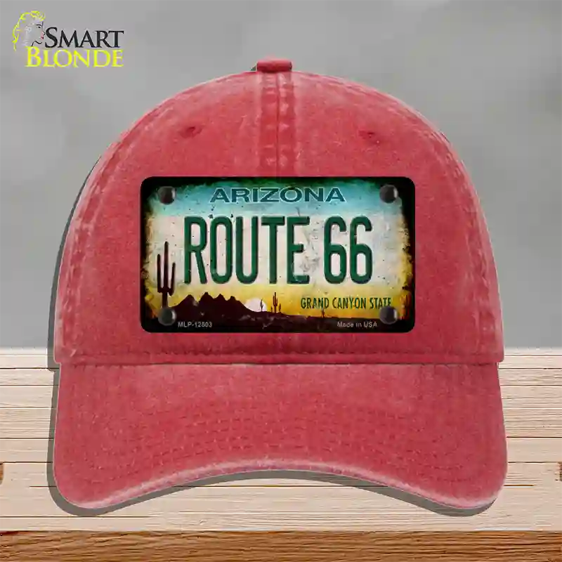 Route 66 Arizona Rusty Novelty License Plate Hat Unconstructed Cotton / Red