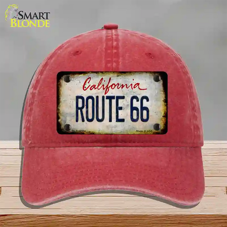 Route 66 California Rusty Novelty License Plate Hat Unconstructed Cotton / Red