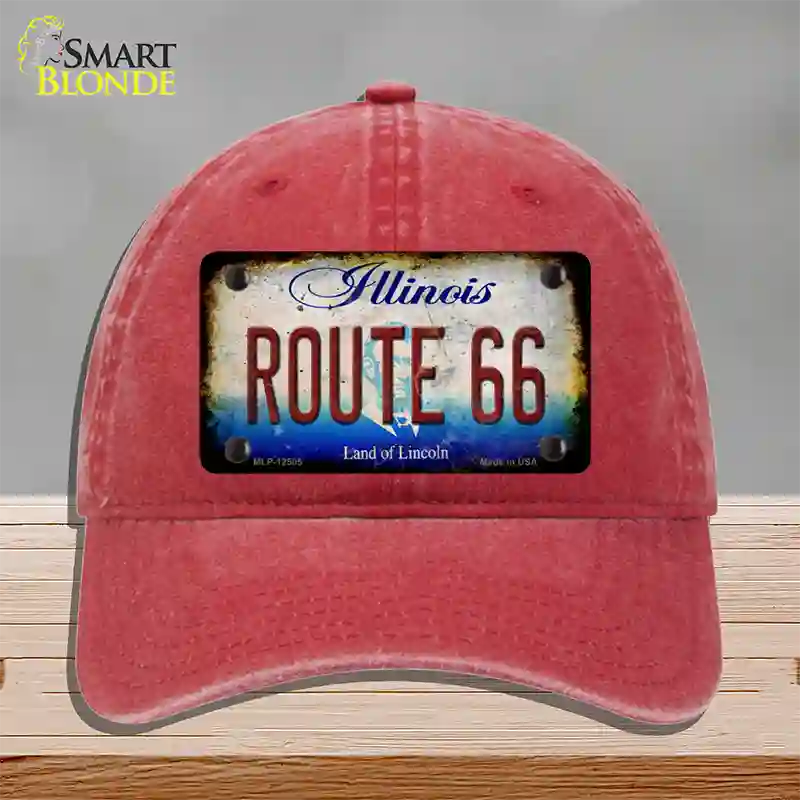 Route 66 Illinois Rusty Novelty License Plate Hat Unconstructed Cotton / Red