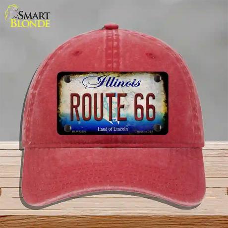 Route 66 Illinois Rusty Novelty License Plate Hat Unconstructed Cotton / Red