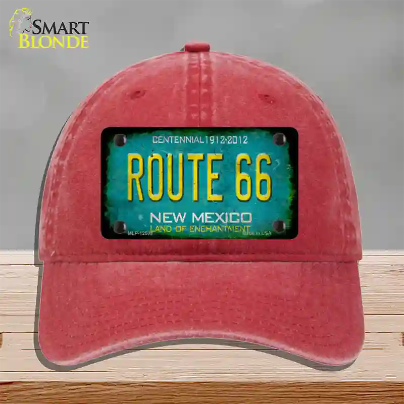 Route 66 New Mexico Rusty Novelty License Plate Hat Unconstructed Cotton / Red