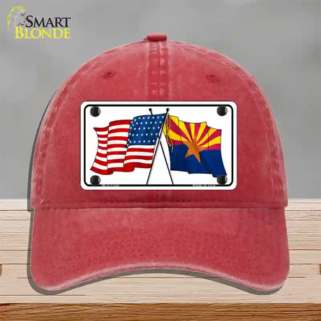 Arizona American Crossed Flags Novelty License Plate Hat Unconstructed Cotton / Red