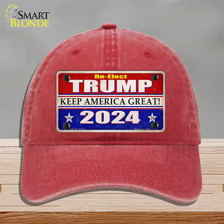 Re-Elect Trump 2024 Novelty License Plate Hat Unconstructed Cotton / Red