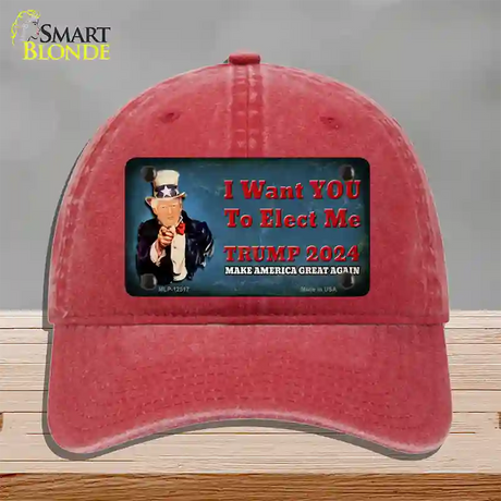 I Want You to Elect Me Trump 2024 Novelty License Plate Hat Unconstructed Cotton / Red