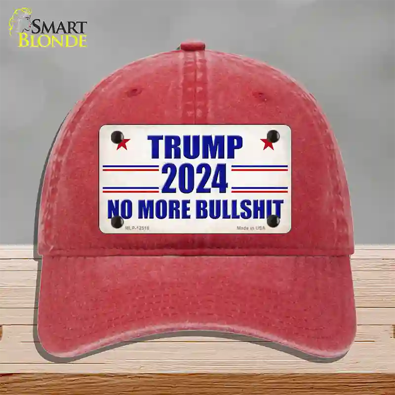 Trump 2024 No More Bullshit Novelty License Plate Hat Unconstructed Cotton / Red