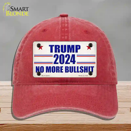 Trump 2024 No More Bullshit Novelty License Plate Hat Unconstructed Cotton / Red