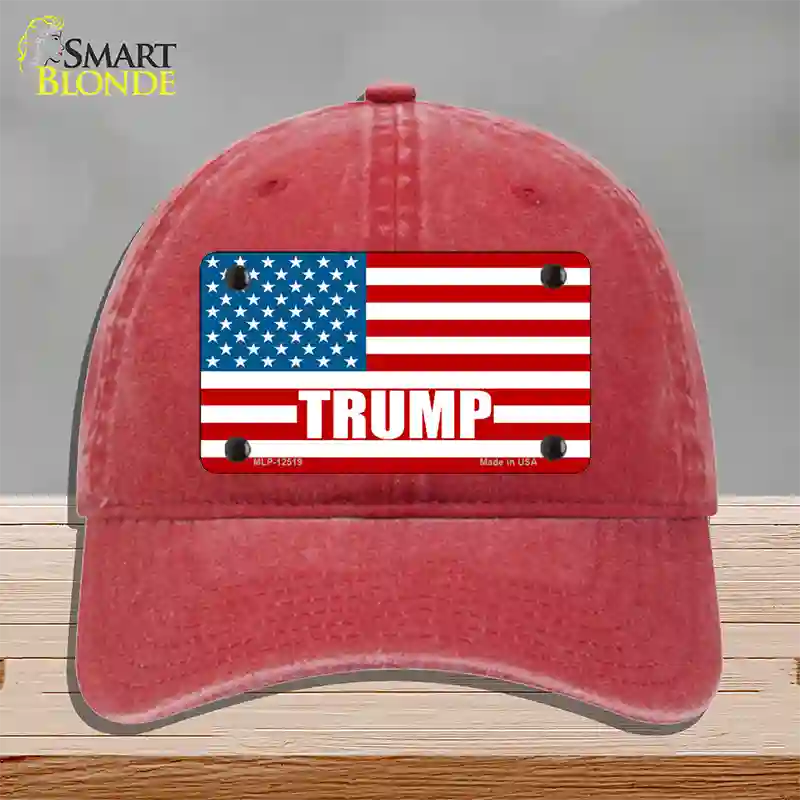 Trump American Flag Novelty License Plate Hat Unconstructed Cotton / Red