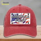 America First Novelty License Plate Hat Unconstructed Cotton / Red