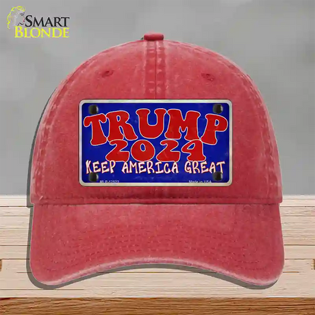 Trump 2024 Keep America Great Novelty License Plate Hat Unconstructed Cotton / Red