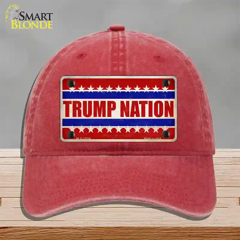 Trump Nation Novelty License Plate Hat Unconstructed Cotton / Red