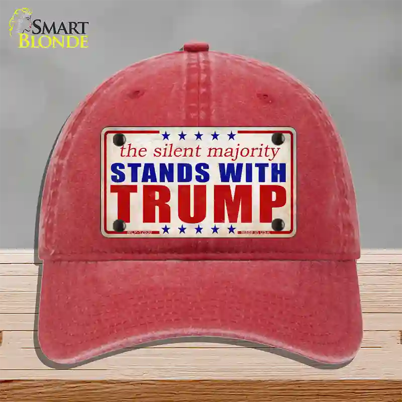 Silent Majority Stands with Trump Novelty License Plate Hat Unconstructed Cotton / Red