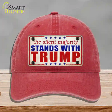 Silent Majority Stands with Trump Novelty License Plate Hat Unconstructed Cotton / Red