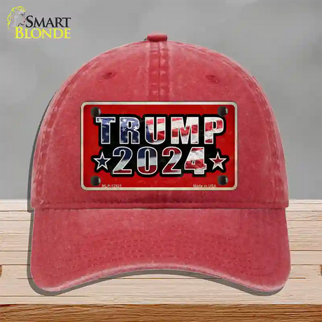 Trump 2024 Flag Novelty License Plate Hat Unconstructed Cotton / Red