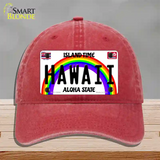 Hawaii Novelty License Plate Hat Unconstructed Cotton / Red