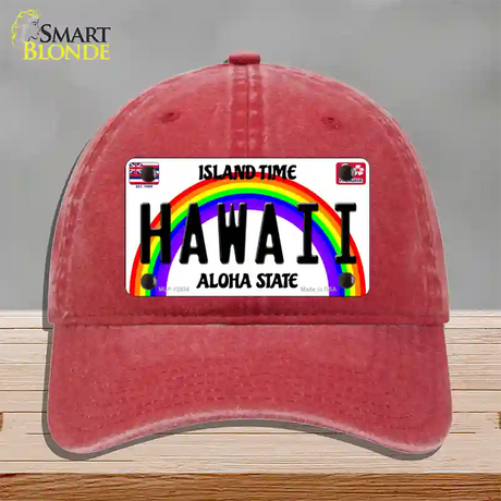 Hawaii Novelty License Plate Hat Unconstructed Cotton / Red