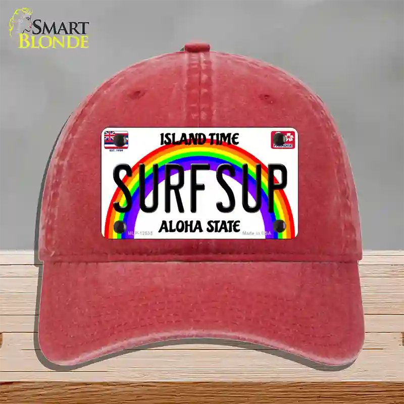 Surfsup Hawaii Novelty License Plate Hat Unconstructed Cotton / Red