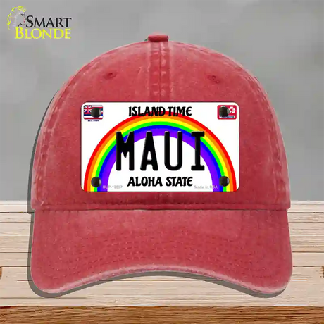 Maui Hawaii Novelty License Plate Hat Unconstructed Cotton / Red