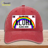 Aloha Hawaii Novelty License Plate Hat Unconstructed Cotton / Red