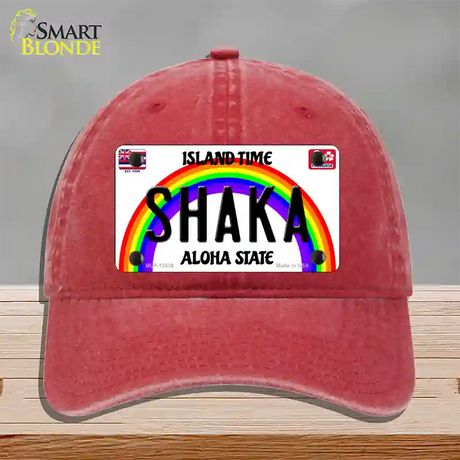 Shaka Hawaii Novelty License Plate Hat Unconstructed Cotton / Red