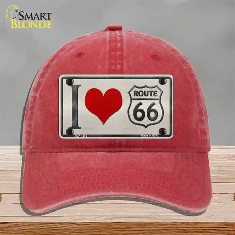 I Love Route 66 Novelty License Plate Hat Unconstructed Cotton / Red