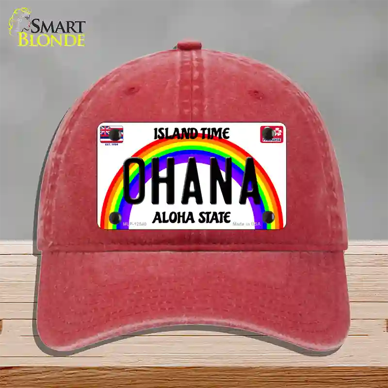 Ohana Hawaii Novelty License Plate Hat Unconstructed Cotton / Red