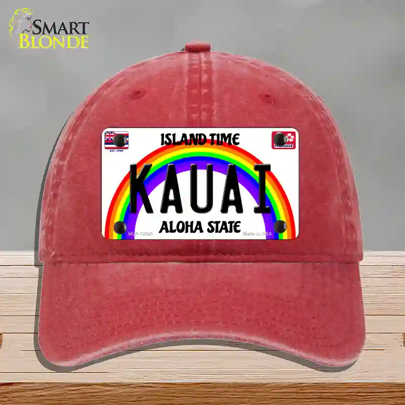 Kauai Hawaii Novelty License Plate Hat Unconstructed Cotton / Red