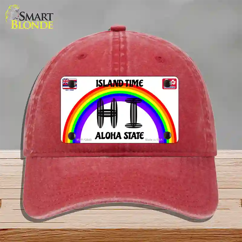 Hawaii Surfboard Novelty License Plate Hat Unconstructed Cotton / Red