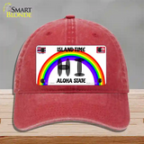 Hawaii Surfboard Novelty License Plate Hat Unconstructed Cotton / Red