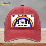 Aloha Coconut Hawaii Novelty License Plate Hat Unconstructed Cotton / Red