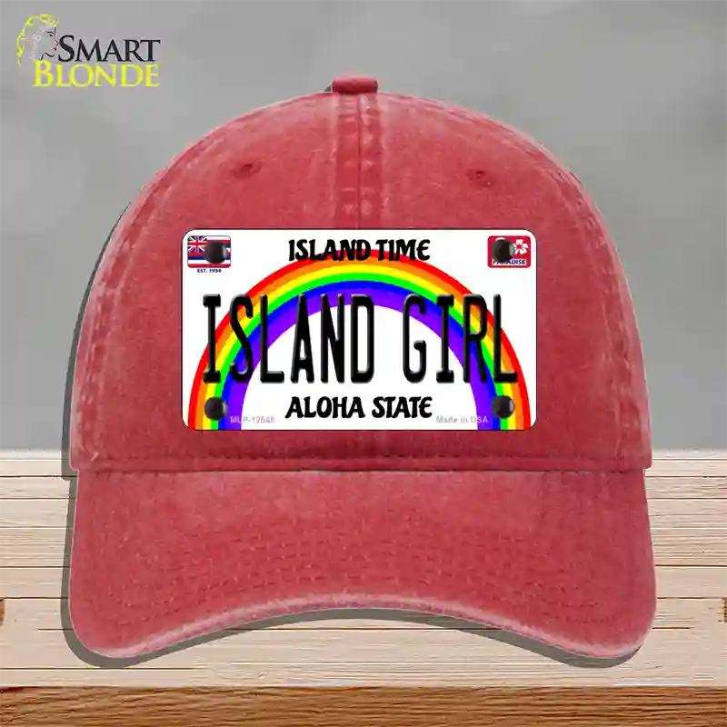 Island Girl Hawaii Novelty License Plate Hat Unconstructed Cotton / Red