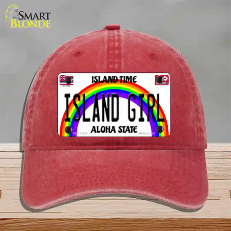 Island Girl Hawaii Novelty License Plate Hat Unconstructed Cotton / Red