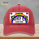 Surfer Hawaii Novelty License Plate Hat Unconstructed Cotton / Red