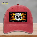 Route 66 Flames Novelty License Plate Hat Unconstructed Cotton / Red