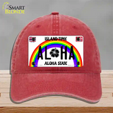 Aloha Hawaii Island Time Novelty License Plate Hat Unconstructed Cotton / Red