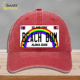 Beach Bum Hawaii Novelty License Plate Hat Unconstructed Cotton / Red