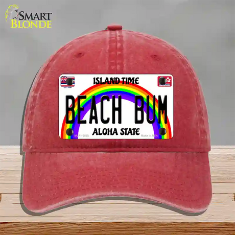 Beach Bum Hawaii Novelty License Plate Hat Unconstructed Cotton / Red